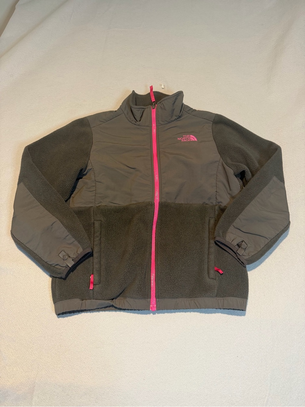 The North Face Kids Gray Fleece Jacket with Pink Zip